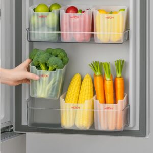 MILTON Cryo Fridge Storage Containers for Door - Set of 6, Stackable, Space-Saving Transparent Plastic Containers with Waterproof Stickers, Multipurpose Kitchen Organizer for Fruits, Vegetables & More