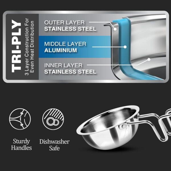 MILTON Pro cook Induction Cookware & Gas Stove Friendly Triply Stainless Steel Tadka Pan 12 cm | 370 ml Capacity | Frying Dal & Spices | Long Handle | Smooth Finish | 3 Year Warranty
