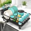 MOROVIK Utensils Drying Rack/Dish Drying Rack with Drainer Tray/Anti Rust, MOROVIK Utensils Drying Rack/Dish Drying Rack with Drainer Tray/Anti Rust, Smart Drainage System Drainboard with Detachable Cutlery Holder/Kitchen Vessels Organizer & Water Utensils Basket (Black)