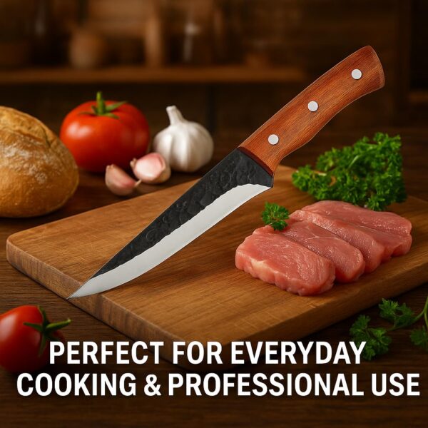 Machado Forged Knife Set – 4 Piece Kitchen Knife Collection with Hammered Stainless Steel Blades & Wooden Handles | Chef, Utility, Boning & Cleaver Knives for Home & Professional Cooking