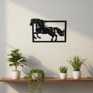 Marave Black 3D Running Horse Wall Decor | 12x18 Inch 3mm Double-Sided Acrylic Wall Art with Frame | wall decor items | Water Resistant Glossy Finish | Modern Home Decoration for Living Room, Bedroom & Office | Ideal for Gifting | housewarming gift