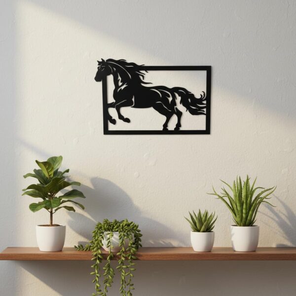 Marave Black 3D Running Horse Wall Decor | 12x18 Inch 3mm Double-Sided Acrylic Wall Art with Frame | wall decor items | Water Resistant Glossy Finish | Modern Home Decoration for Living Room, Bedroom & Office | Ideal for Gifting | housewarming gift