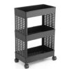 Metal Black Rack Rolling Storage Cart with Wheels, Portable Utility Metal Black Rack Rolling Storage Cart with Wheels, Portable Utility Organizer Trolley for Kitchen, Bathroom, Office, Salon (Kitchen Rack) (3)