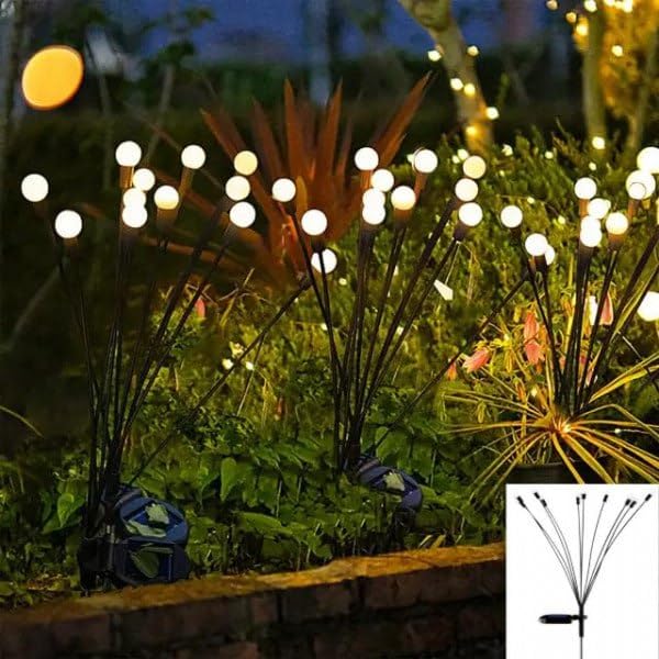 Metal -Firefly Outdoor Solar Lights| 8 Led Starburst Swaying Solar Metal -Firefly Outdoor Solar Lights| 8 Led Starburst Swaying Solar Garden Light,Warm Garden Light Waterproof | Firefly Path Lights for Pots,Balcon (2Pcs)