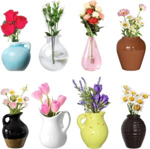 Mini Vase Magnets for Fridge (8 Pcs) | Cute 3D Ceramic Flower Vase Refrigerator Magnets | Strong Magnetic Decorative Vases for Kitchen, Office & Home Decor,Multicolor. (8)