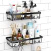 Moforoco Bathroom Accessories with Hooks | Self Adhesive Bathroom Shelf Moforoco Bathroom Accessories with Hooks | Self Adhesive Bathroom Shelf for Wall | Washroom Organiser Made of Strong Quality Metal (Black-Pack of 2)