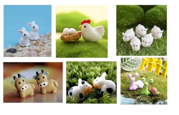 Moira Resin Combo Of 20 Pcs Farm Animals Miniature Decoration Moira Resin Combo Of 20 Pcs Farm Animals Miniature Decoration Items For Plants, Terrariums, Doll Houses, Fairy Gardens, Multicolor
