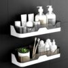 MosQuick® Pack of 2 Self-Adhesive Plastic Bathroom Rack Bathroom Organiser MosQuick® Pack of 2 Self-Adhesive Plastic Bathroom Rack Bathroom Organiser Without Drill Bathroom Shelves Wall Mounted Shelves Kitchen Shelf Storage Rack Bathroom Accessories Rack Shelf White & Black