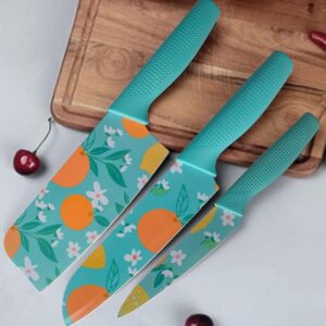 MotiBa Stainless Steel Professional Kitchen Knife Set, 3-Piece Meat and Chef's Knife with Non-Slip Handle, Manual Sharpening for Home and Restaurant Use (Blue)