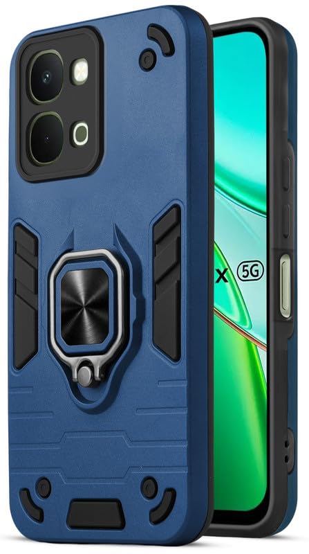 Mr. Case Back Cover for Vivo T5x 5G with 360° Rotating Ring Stand | Dual Layer Shockproof Protection | Tough Frame | Raised Camera Protection Case -Royal Blue
