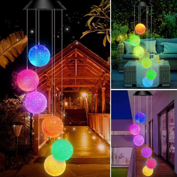 Multi-Color Changing Solar Wind Chime Lights – Crystal Ball Shape LED Waterproof Hanging Solar Lamp for Outdoor Garden, Patio, Balcony & Home Decoration