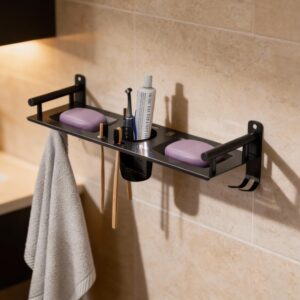 Multipurpose 1 Layer Bathroom Rack | Double Soap Dish | Multipurpose 1 Layer Bathroom Rack | Double Soap Dish | Tumbler Holder | Tooth Brush Holder | Bathroom Accessories