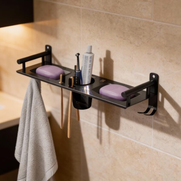 Multipurpose 1 Layer Bathroom Rack | Double Soap Dish | Multipurpose 1 Layer Bathroom Rack | Double Soap Dish | Tumbler Holder | Tooth Brush Holder | Bathroom Accessories