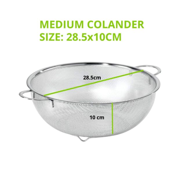 Multipurpose Stainless Steel Colander for Washing Fruits, Rice Strainer, Vegetables Filter Easily in The Kitchen Bowl (Medium) 28.5 x 28.5 x 10 CM, Silver