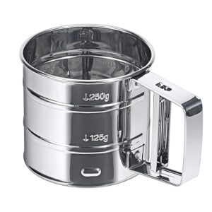 MumdoYAL Flour Sieve, Kitchen Sieve, Icing Sugar Spreader, with Single MumdoYAL Flour Sieve, Kitchen Sieve, Icing Sugar Spreader, with Single Operated Handle, Capacity 250 g
