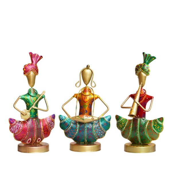 Musician Set of 3 Metal Showpiece | Decorative Folk Art Musician Set of 3 Metal Showpiece | Decorative Folk Art Figurines for Living Room | Traditional Metal Table Decor Accent | Cultural Home Decoration Item | Festive & Gift Option