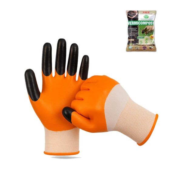 NATURAL EARTH® Garden Gloves for Gardening Work with FREE 1 NATURAL EARTH® Garden Gloves for Gardening Work with FREE 1 Kg Organic Vermicompost | Durable Reusable Gloves for Home & Outdoor Use | Ideal for Plant Care, Digging & Weeding