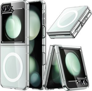NISHTECH Silicone for Samsung Galaxy Z Flip 5 5G Magnetic Transparent Case | Shock Proof Design & Camera Protection | Magsafe Wireless Charging Case | Sleek Hard Crystal Cover - Clear Back