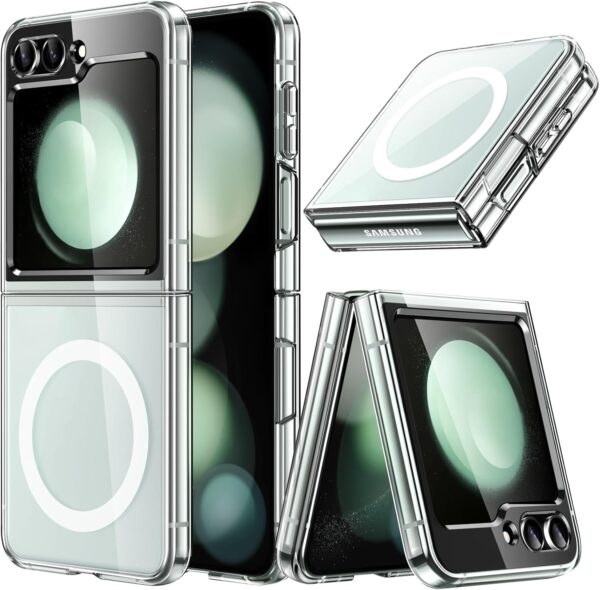 NISHTECH Silicone for Samsung Galaxy Z Flip 5 5G Magnetic Transparent Case | Shock Proof Design & Camera Protection | Magsafe Wireless Charging Case | Sleek Hard Crystal Cover - Clear Back