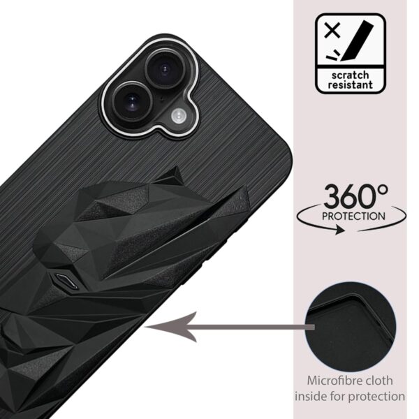 NIUKIN Mobile Case for iPhone 17 | 3D Engraved Design | Metallic Camera Ring | Shockproof Scratch Proof Cover | Black