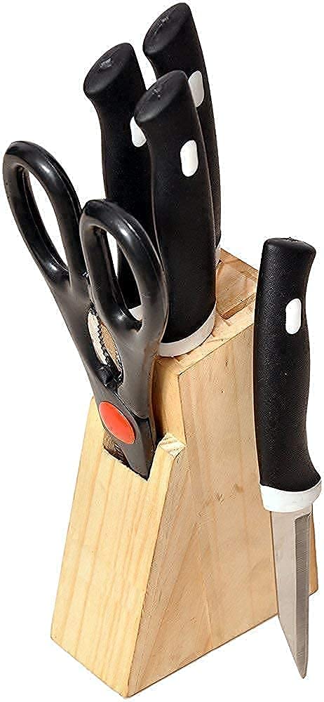 NOBILEA Wood Kitchen Knife Set with Wooden Block and Scissors, NOBILEA Wood Kitchen Knife Set with Wooden Block and Scissors, Knife Set for Kitchen with Stand, Knife Set for Kitchen use, Knife Holder for Kitchen with Knife 5-Pieces