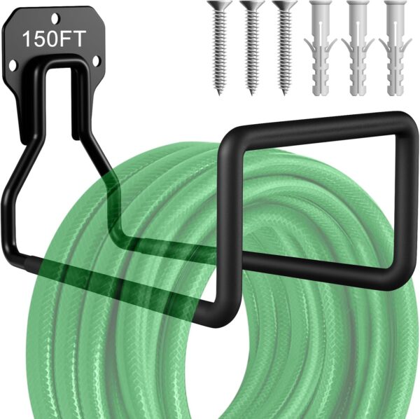 NYALA 2 Pcs Heavy Duty Black Garden Hose Hangers – Outdoor Water Hose Storage Holder & Wall Mount Hose Reel Stand (Rust-Resistant, Easy Install)