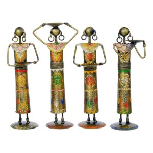 Narega Lady Set of 4 Metal Showpiece | Traditional Village Narega Lady Set of 4 Metal Showpiece | Traditional Village Woman Figurines for Living Room Table | Ethnic Home Decor Accent | Decorative Metal Table Art | Festive & Gift Item