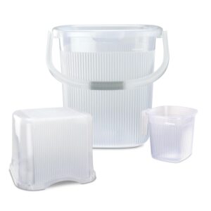 Nayasa Rimmy Plastic Bucket Set for Bathroom | 18 Liters Nayasa Rimmy Plastic Bucket Set for Bathroom | 18 Liters Bucket & 1.5 Liters Mug | Bathroom Set of 3 | Bathroom Accessories Set | Bathroom Bucket Set | Bucket and Mug with Stool | Transparent