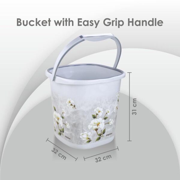 Nayasa Square Ring Marble Plastic Set for Bathroom | 25 Liters Bucket & 1.5 Liters Mug | Bathroom Set of 3 | Accessories Set | Bucket and Mug with Stool | Grey