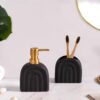 Nestasia Ceramic Bathroom Accessories Set of 2 - Liquid Soap Dispenser & Toothbrush Holder for Wash Basin & Bathroom - Matte Black Bath Set - Perfect for Gifting