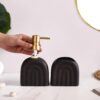 Nestasia Ceramic Bathroom Accessories Set of 2 - Liquid Soap Dispenser & Toothbrush Holder for Wash Basin & Bathroom - Matte Black Bath Set - Perfect for Gifting