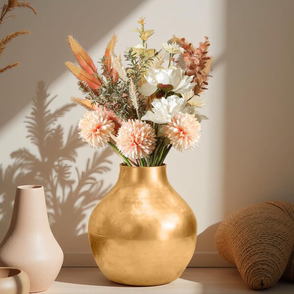 Nostrae by Ekhasa Unbreakable Metallic Gold Flower Vase for Home Nostrae by Ekhasa Unbreakable Metallic Gold Flower Vase for Home Decor | Aesthetic Flower Vase Gift for Weddings, Housewarmings, Parties | Decorative Metal Vase for Living Room, Dining Table, Office