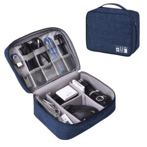 Nylon 2 Layer Gadget Organizer Case, Electronic Accessories Bag, Tech Organizer Pouch for Cables, Chargers, Hard Disk, Pen Drive, Travel Storage (Navy Blue)