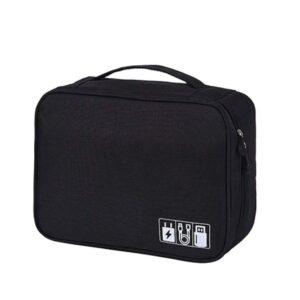 Nylon Gadget Organizer Case Electronics Accessories Organizer Bag Cable Wire Charger Pouch For Travel (Black)