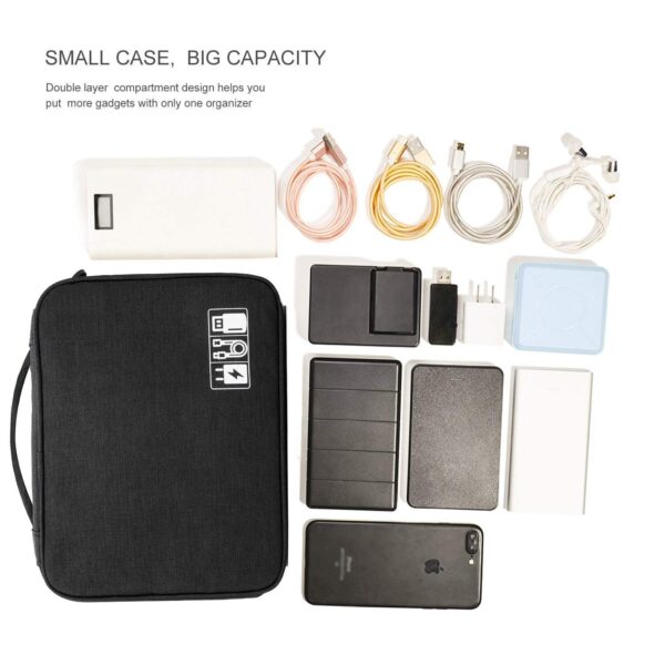 Nylon Gadget Organizer Case Electronics Accessories Organizer Bag Cable Wire Charger Pouch For Travel (Black)