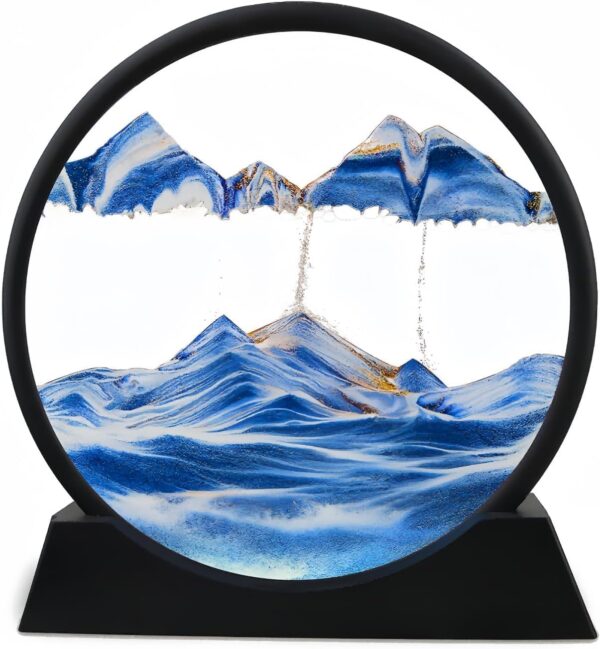OG Product 3D Moving Sand Art Picture Glass Liquid Painting Natural Landscape Showpieces for Home Decor, Antique Gifts for Kids, Office Desktop Decoration, Desk Table Decorative Items (Blue)