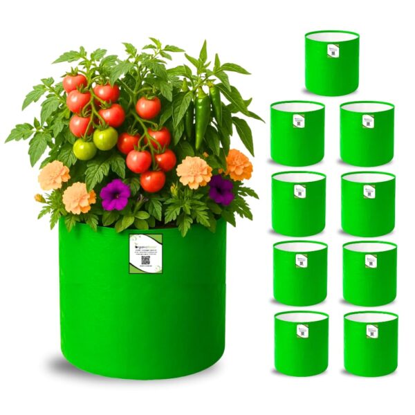 ORGANIC BAZAR 12x12 Grow Bags for Terrace Garden, Premium HDPE ORGANIC BAZAR 12x12 Grow Bags for Terrace Garden, Premium HDPE 260 GSM Green Planters for Vegetables, Flowers, and Indoor Outdoor Plants (Pack of 10)