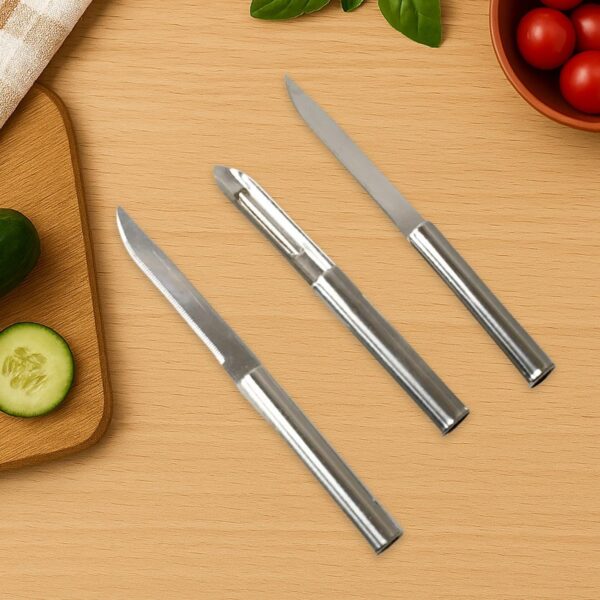 Oblivion Knife for Kitchen Use 3 Pc – Stainless Steel Kitchen Knife Set with Non-Slip Handle & Non-Stick Blades – Multipurpose Utility Knives for Fruits, Vegetables & Meat Cutting & Daily Food Prep
