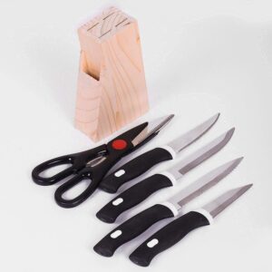 Oblivion Knife for Kitchen Use – Stainless Steel Kitchen Knife Oblivion Knife for Kitchen Use – Stainless Steel Kitchen Knife Set with Sharp Knives & Vegetable Peeler with Stand – Attractive Storage Stand for Home Cooking & Daily Kitchen Use (Wooden, Pack of 5)