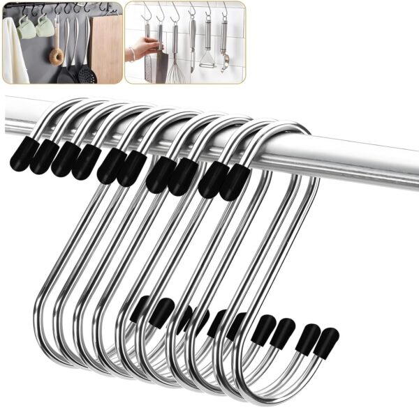Oblivion Stainless Steel Hooks for Clothes – Heavy Duty S-Shape 3" Inch Long Extension for Wardrobe, Hanging Accessory, Utility Organizer for Kitchenware, Workshop, Office, Bathroom (Pack of 20)