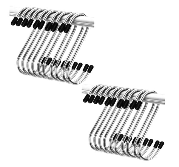 Oblivion Stainless Steel Hooks for Clothes – Heavy Duty S-Shape 3" Inch Long Extension for Wardrobe, Hanging Accessory, Utility Organizer for Kitchenware, Workshop, Office, Bathroom (Pack of 20)