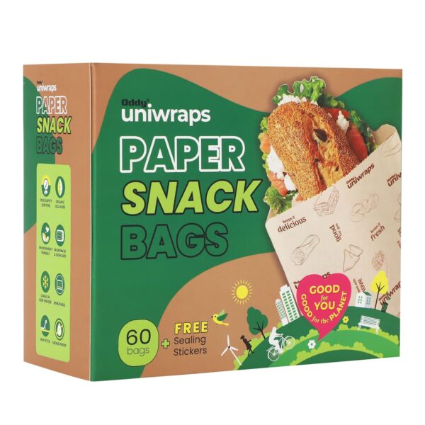 Oddy Uniwraps Multi-Purpose Paper Snack Bags with Sealing Stickers | Oddy Uniwraps Multi-Purpose Paper Snack Bags with Sealing Stickers | Pack of 60 Bags, 8x5.5 Inch Each
