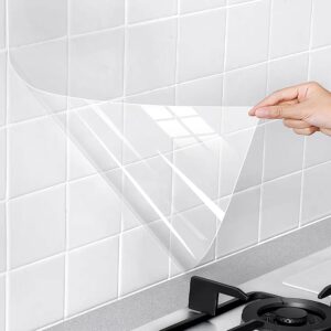Oil Proof Wallpaper,Kitchen Backsplash Wall Protector Transparent High Temperature Resistant Self-Adhesive Sticker (24X100 In, Transparent Film)