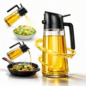Oil Spray Bottle 2-in-1 (Spray & Pour) 500ml – Glass Dispenser for Cooking, Air Fryer, Kitchen | Leakproof Olive Oil Sprayer