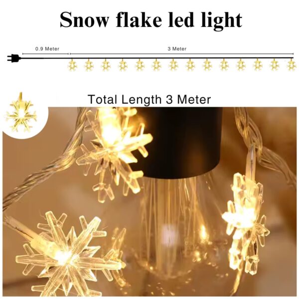 One94Store Snowflake String Fairy Lights – 14 LED, 3 Meter, Warm White, Waterproof Plug-in Extendable Decorative Lights for Christmas, Wedding, Bedroom, Home & Garden