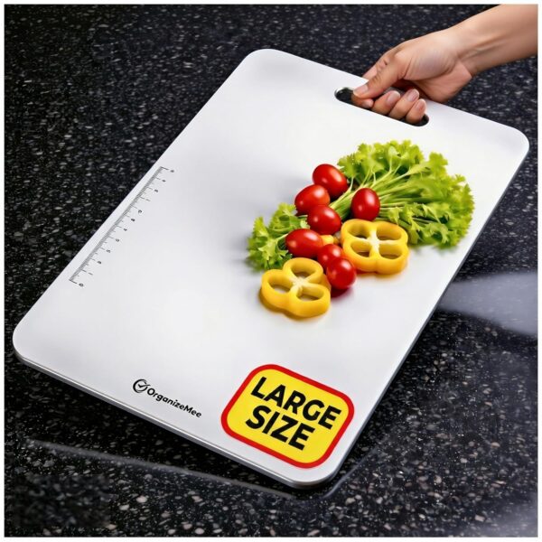 OrganizeMee Stainless Steel Chopping Board Large for Kitchen - Premium OrganizeMee Stainless Steel Chopping Board Large for Kitchen - Premium Cutting Board Vegetable and Fruit Cutter Chopper, Heavy-Duty Metal Chopping Board, Big Size Pad (36 cm X 25 cm)