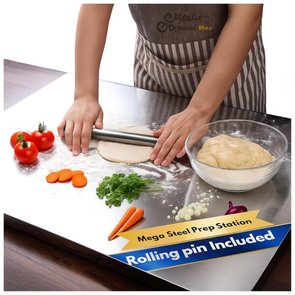 OrganizeMee Steel Chopping Board for Kitchen Large | Fruits and OrganizeMee Steel Chopping Board for Kitchen Large | Fruits and Vegetables Cutting Rust-Proof Cutting Board Platform Countertop Pad Cutter | (60 Cm Widex47 Cm Deep +25 Mm Bend) | A Must Kitchen Tools