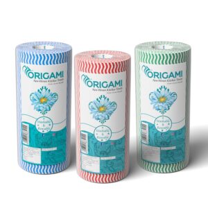 Origami Non Woven Reusable & Washable Kitchen Towel Roll | Ultra Absorbent, Antimicrobial & Anti Odour Wipes for Spotless Cleaning | Quick Dry Tissues Pack of 3 (80 Wipes Per Roll, 240Sheets)