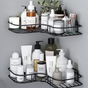 Oslen Metal Multipurpose Bathroom/Kitchen Corner Storage Organizer Wall Mounted Rack Oslen Metal Multipurpose Bathroom/Kitchen Corner Storage Organizer Wall Mounted Rack Shelf Shower Caddy (No Drilling - Shelf Adhesive) Bathroom Accessories Storage Rack (Black, Pack of 1)