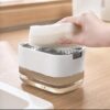 Oslen Plastic 2 in 1 Soap Dispenser for Kitchen with Oslen Plastic 2 in 1 Soap Dispenser for Kitchen with Sponge Holder 400 Ml,Hollow Design,Durable&Smooth Body Sink Dish Washing Soap Dispenser Set Sponge Holder Kitchen Sink Accessories Items (Multi)